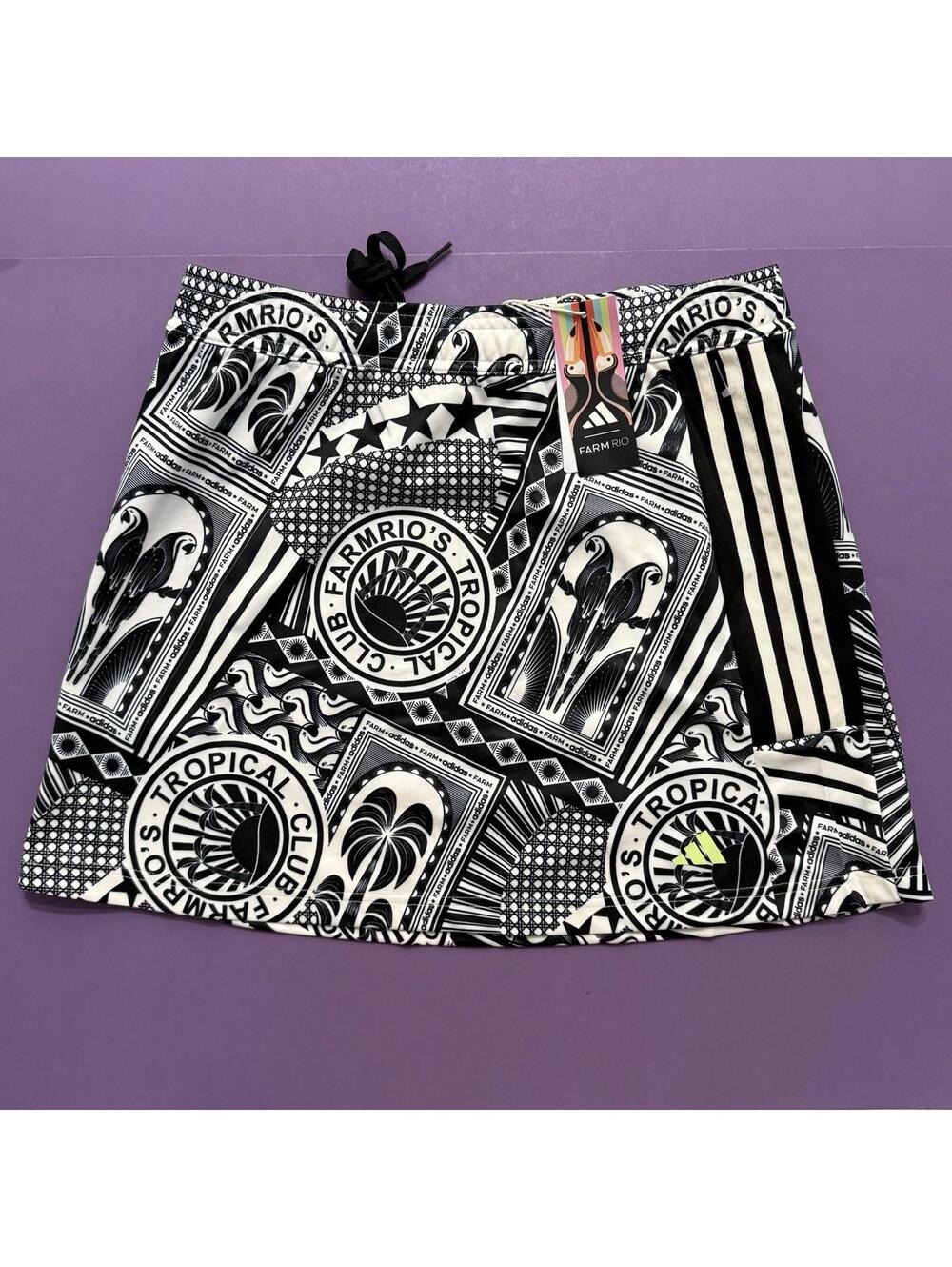 Adidas x Farm Rio Skirt Black White Graphic Print JD6312 Women Size Medium